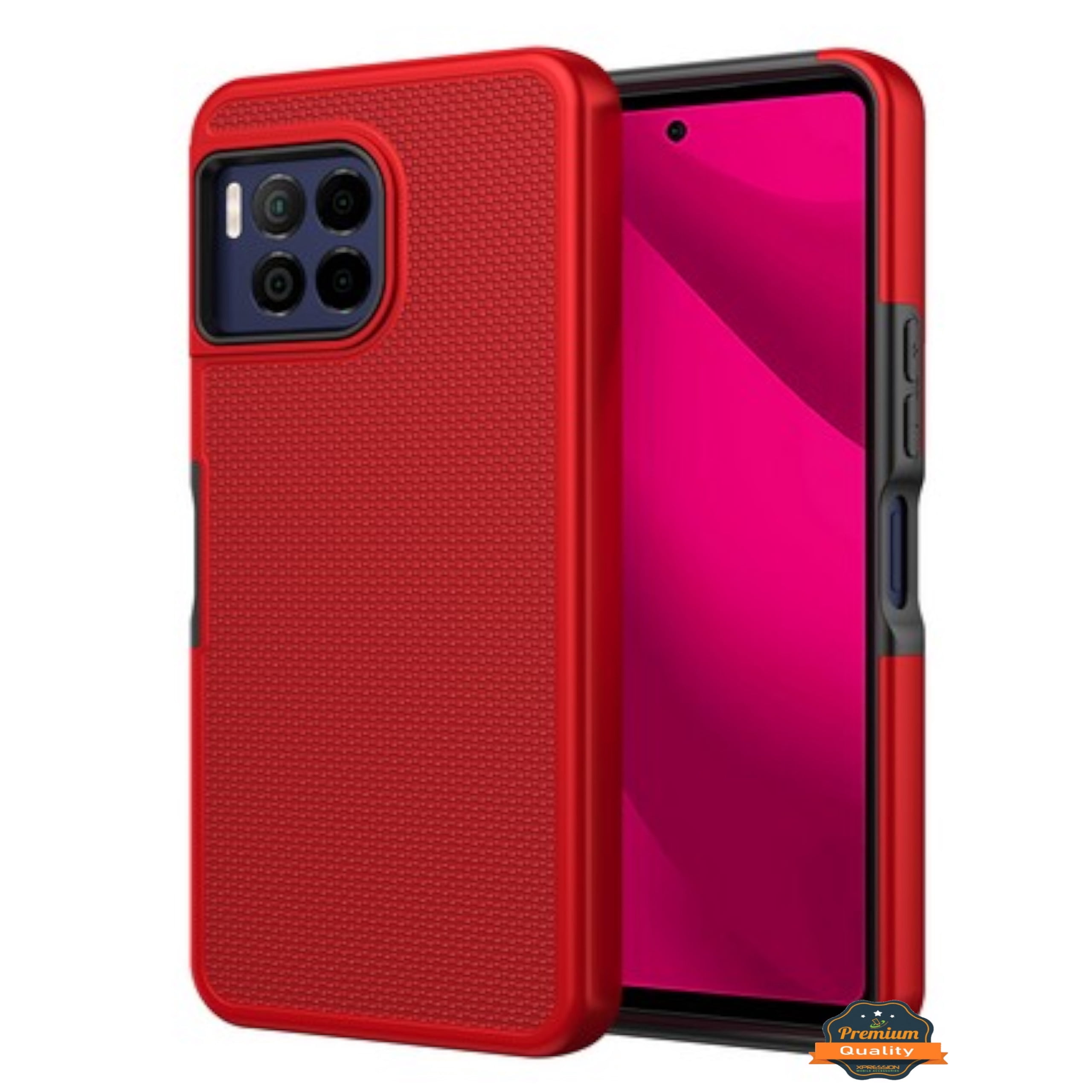 Xpression Phone Case For TCL 50 LE Dual Layer Slim & Tough Hybrid Shockproof Heavy Duty Rubber TPU Matte with Textured Rugged Shell Protection Cover, Red