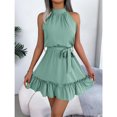 thumbnail image 3 of Halter Neck A Line Long Dress Sleeveless Ruffle Trim High Waist Slim Fit Casual Daily Wear Womens Summer Dress, 3 of 7