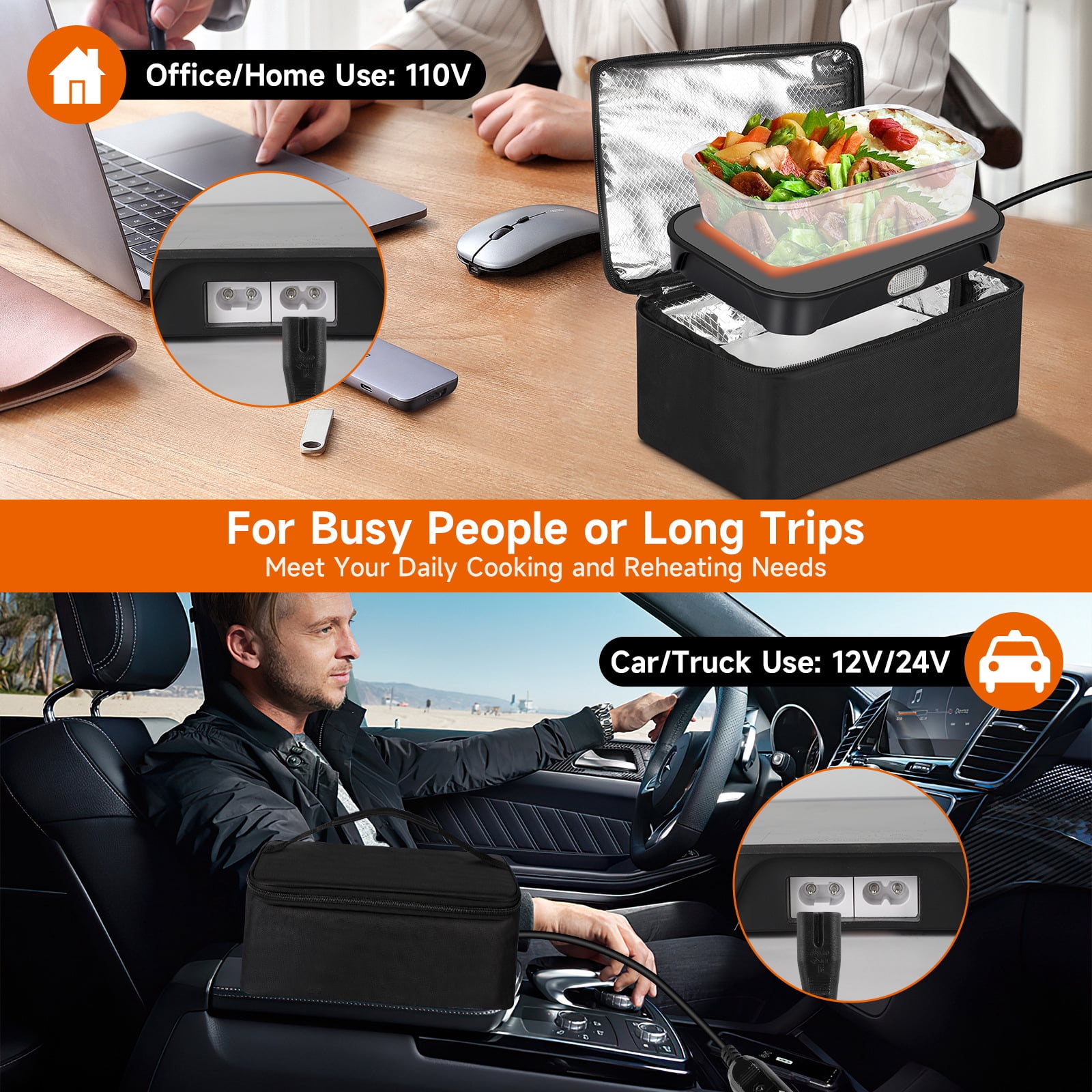 110V Portable Oven Food Warmer Electric Lunch Box Mini Heated Box for Office Home