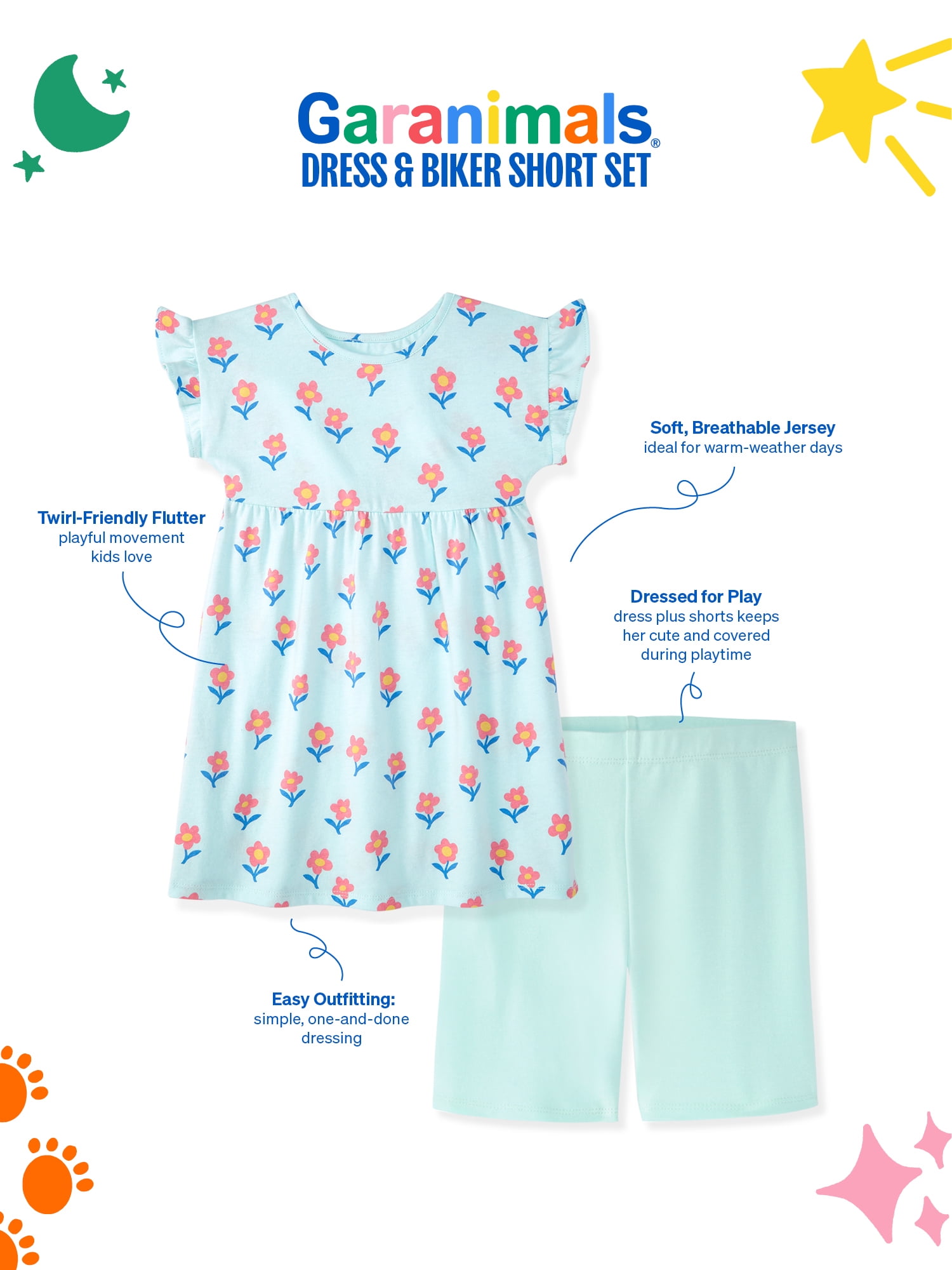 Garanimals Newborn, Baby & Toddler Girl Cotton 2-Piece Set, Short-Sleeve Dress & Biker Shorts, Sizes 0-6T