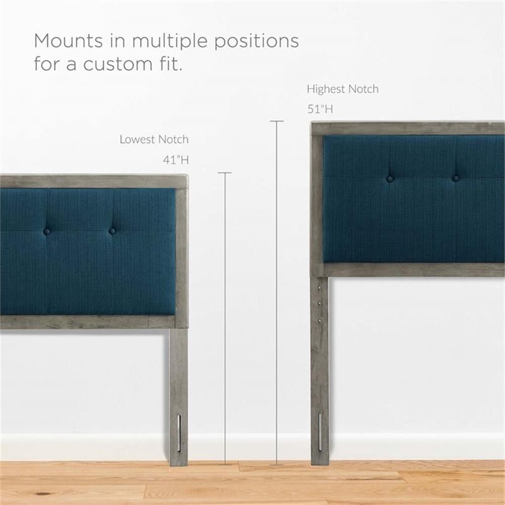 Pemberly Row Tufted King Fabric and Wood Headboard in Gray/Azure Blue