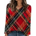thumbnail image 6 of VgaVtl Womens T Shirt V-Neck Long Sleeve Womens Plus Size Tops Retro Regular Office Casual Red Plaid Shirts,XL, 6 of 7