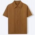 thumbnail image 2 of AHTJRT Mens Summer Knit Sheer Hollow Out Lapel Button Down Thin Breathable Vacation Beach Shirts Brown L, 2 of 9