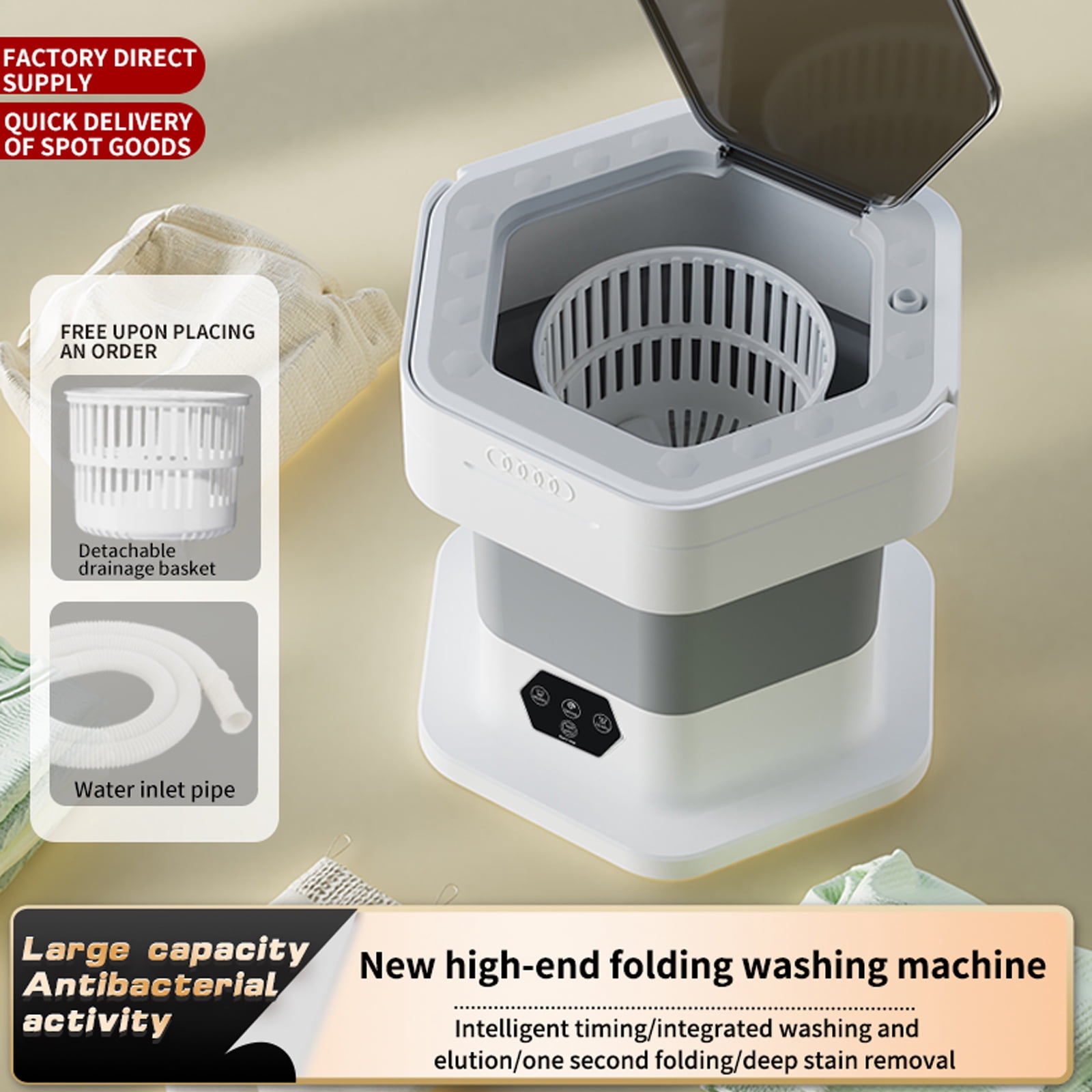 Foldable Washer Space Saving Design Energy Saving 60W Washing Machine Plastic Texture Perfect for Home Dorm Storage