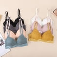 thumbnail image 3 of Thin Breathable Back Suspender Inner Build Fixed Cup No Underwire Lace Bra Gather Wrap Chest, Yellow, 3 of 3