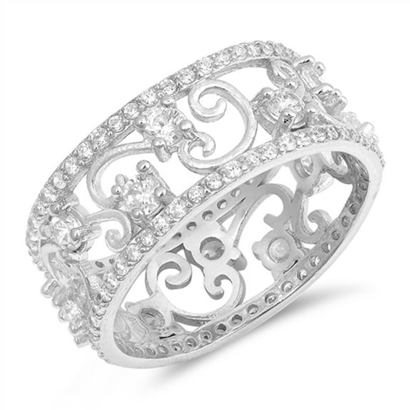 Clear CZ Swirl Filigree Elegant Ring .925 Sterling Silver Thumb Band White Female Size 10