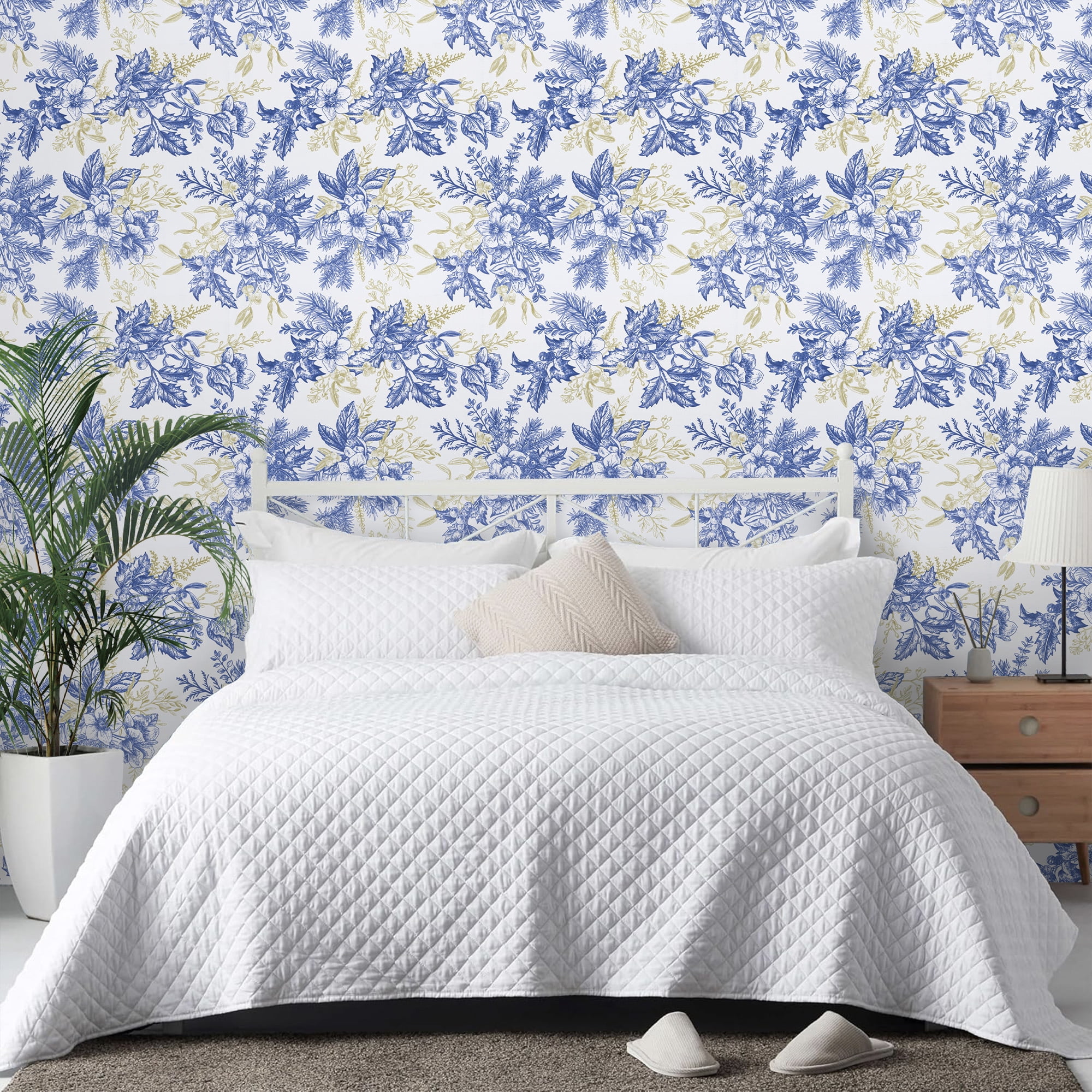 Abyssaly Blue Floral Wallpaper Peel and Stick Wallpaper 17.3" × 393.7" Self Adhesive Removable Wallpaper Vintage Flower Vinyl Wall Paper for Home Decor