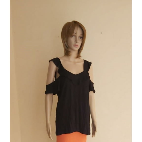 No Comment Cold Shoulder Ruffle Top Size XL Black