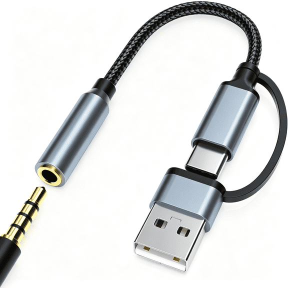 GJX Usb-C 3.5Mm Audio Adapter with Type-A Converter,Trrs Headphone Jack&Mic,2-In-1 Usb-A&Usbc to 1/8" Aux Cable Dongle for Iphone 17/16/15,Ipad Pro/Air/Mini,Macbook,Pc,Laptop,Headset