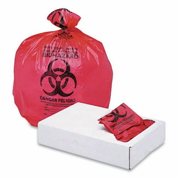 Boardwalk A4832PRK 24 in. x 32 in. 1.3 mil 16 gal. Linear Low Density Health Care Trash Can Liners - Red (250/Carton)