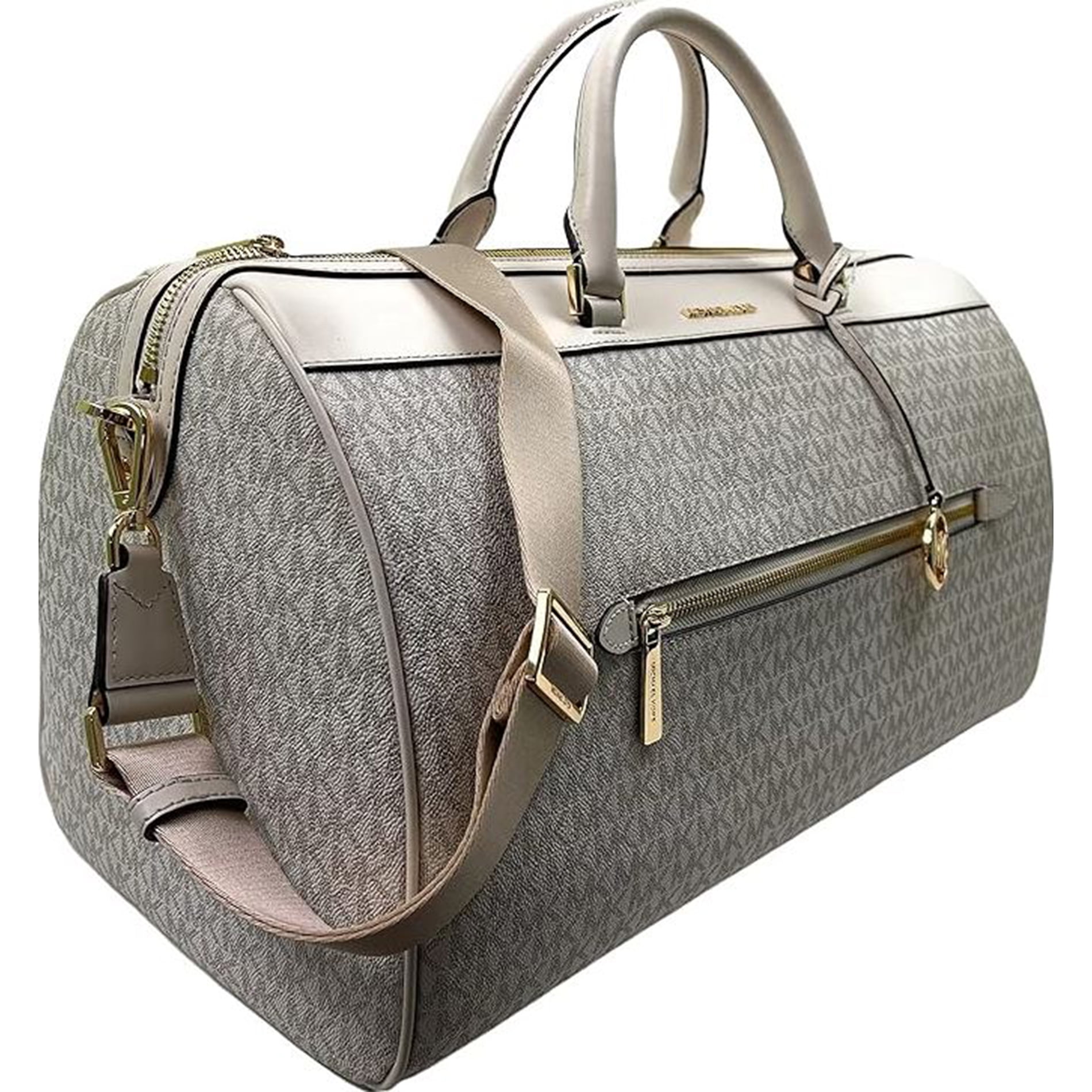 Michael Kors Womens Extra Large Top Zip Duffle Bag (Light Cream) MK Signature