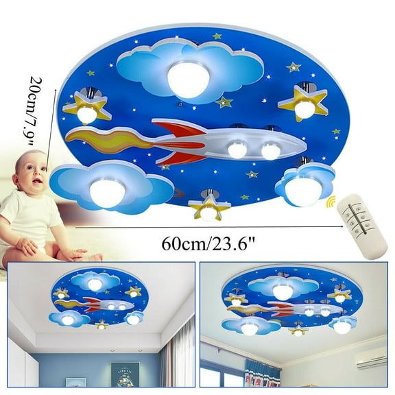 TFCFL Wooden Star Rocket Ceiling Light Kids Room LED Pendant Lamp Lighting Fixture Baby Bedroom Chandelier