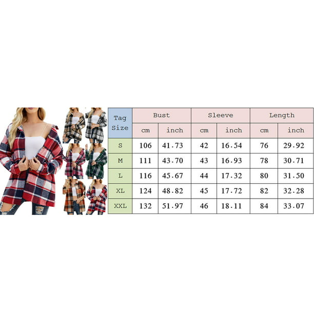 nsendm Womens Outerwear Adult Female Clothes Womens Casual Jackets Women  Lapel Loose Blouse Fashion Thicken Plaid Printed Shirt Long Womens Casual