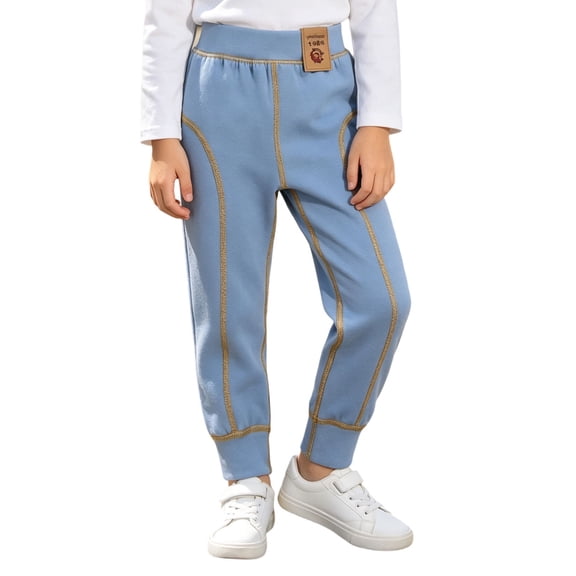Antinious Boys Girls Solid Fleece Lined Elastic Waist Full Length Pants Leggings