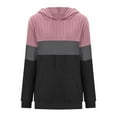 thumbnail image 6 of YOIAVAIOY Ribbed Knit Sweatshirt for Women Color Block Hooded Sweatshirts Soft Comfy Sweater Casual Hoodie Pink XL, 6 of 6
