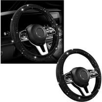 Bling Steering Wheel Cover, Crystal Diamond Steering Wheel Protector for Women Girls, 14-15 Inch Sparkling Rhinestone Decor Accessories, Universal Fit for Most Cars, SUVs, Vans (Black)