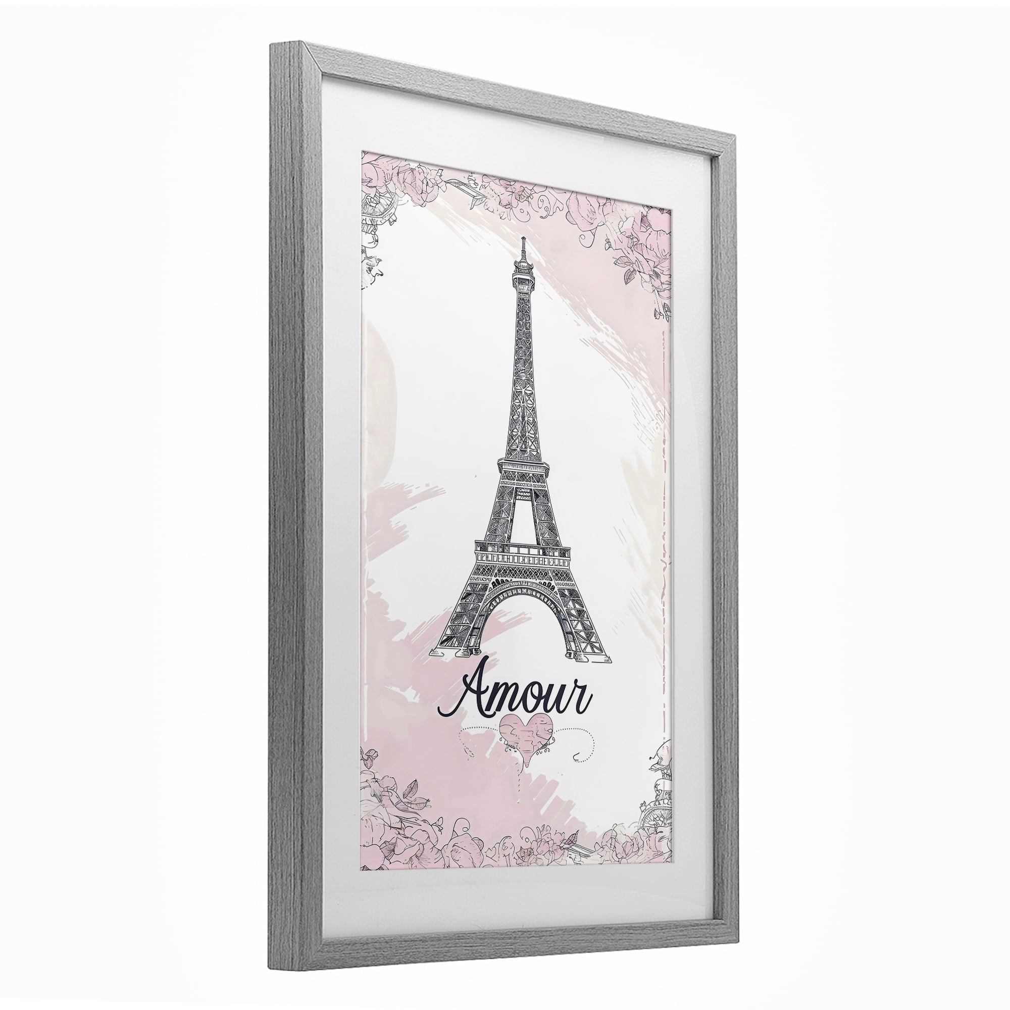 Stupell Industries Amour Vintage Eiffel Tower Gray Framed Print Under Glass, design by Creative Studio