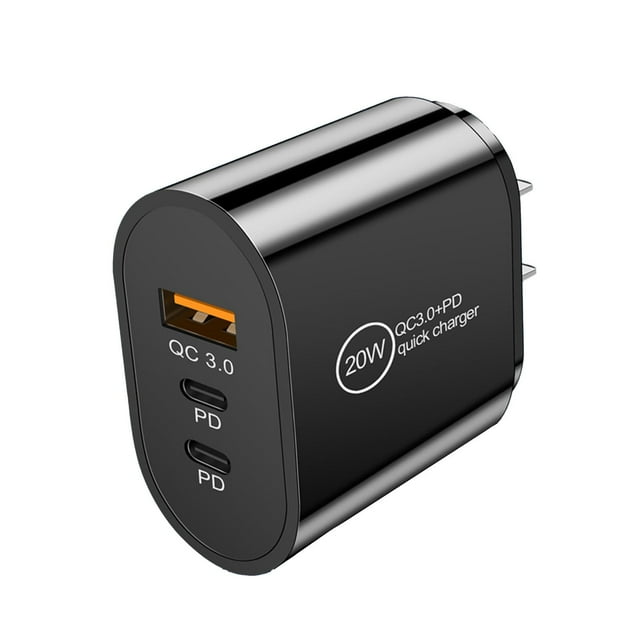20W Dual 2-Port USB-C PD Wall Charger Stand - 5V/2.4A Output, Charges 3 Devices, 100-240V Travel Ready, Overcharge Protection, ABS Material