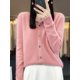 thumbnail image 3 of Cárdigan de manga larga 2024, nuevo suéter de moda para mujer, 100 % lana merino, camisetas, jerseys, prendas de punto con cuello redondo, ropa de primavera y otoño para mujer, 3 of 5