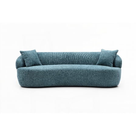 Modern Blue Boucle 3-Seat Curved Sofa for Living Room, Bedroom