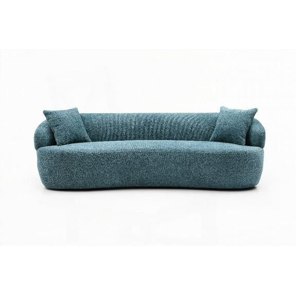 Modern Blue Boucle 3-Seat Curved Sofa for Living Room, Bedroom