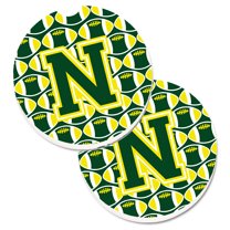 Carolines Treasures CJ1075-NCARC Letter N Football Green & Yellow Set of 2 Cup Holder Car Coaster