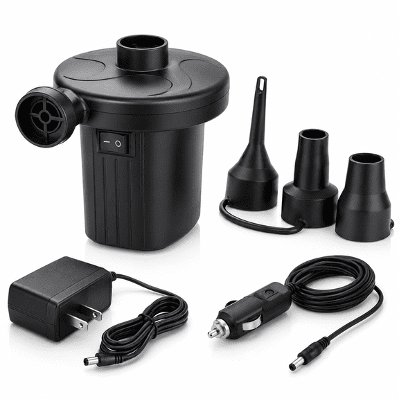 Electric Air Pump Portable Quick-Fill AC DC Inflator Deflator Pump for Air Mattress Inflatables Pool Floats Water Toy Raft Bed Boat Pool Toy with Nozzles 110-240 V