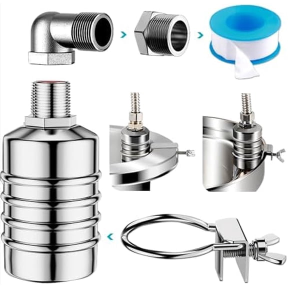 Float Valve,1/2" to 3/4'' water level control float valve, 304 Stainless Steel Fully Automatic Watershut off valve, Automatic Water Level Controller for Tank, Pool, Livestock Troughs.$$Plumbing&HVAC