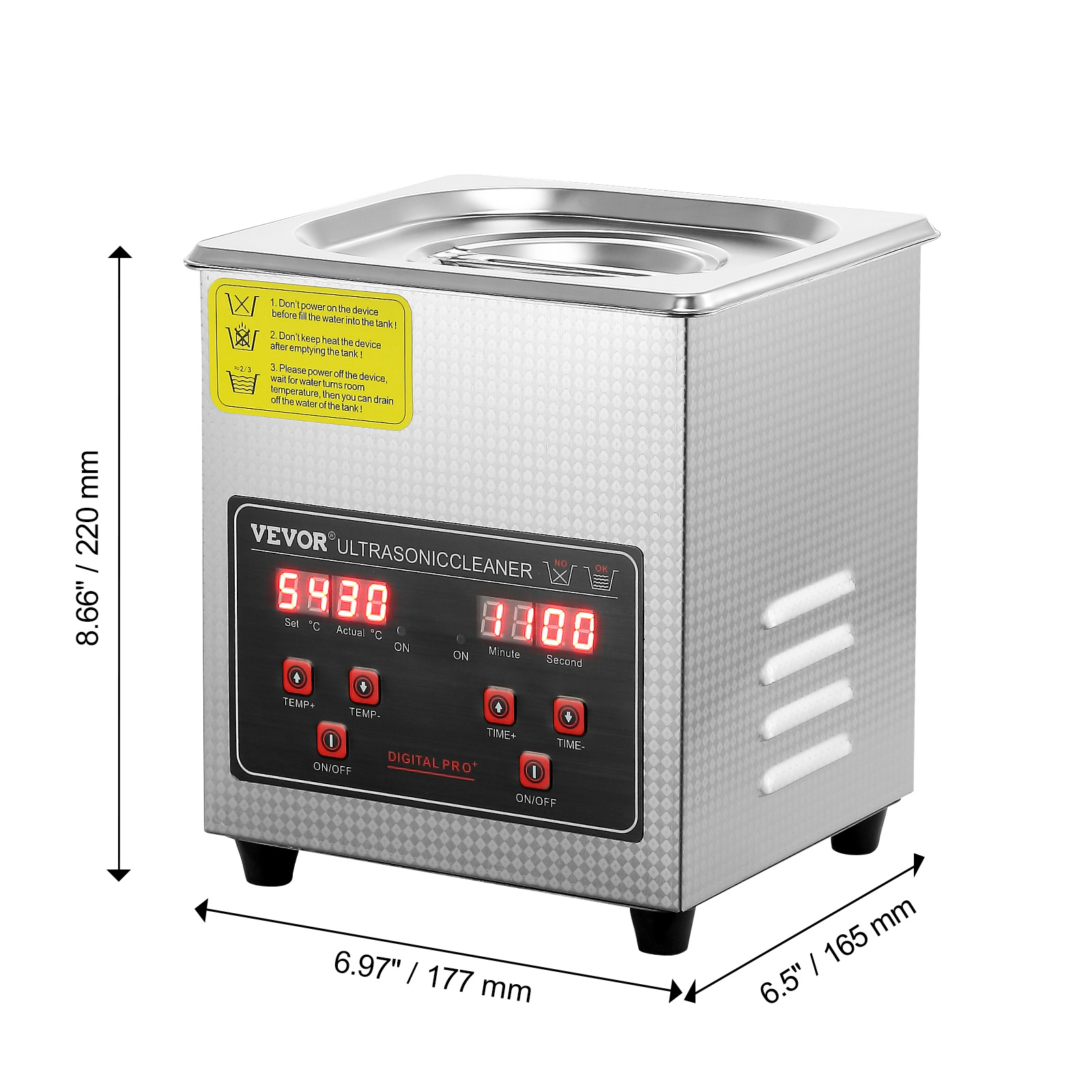 VEVOR Ultrasonic Cleaner with Digital Timer & Heater, Professional Ultra Sonic Jewelry Cleaner, Stainless Steel Heated Cleaning Machine for Glasses Watch Rings Small Parts Circuit Board (2L)