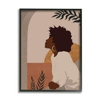 Stupell Industries Summer Vibe Girl Portrait Botanical & Floral Painting Black Framed Art Print Wall Art, 11 x 14