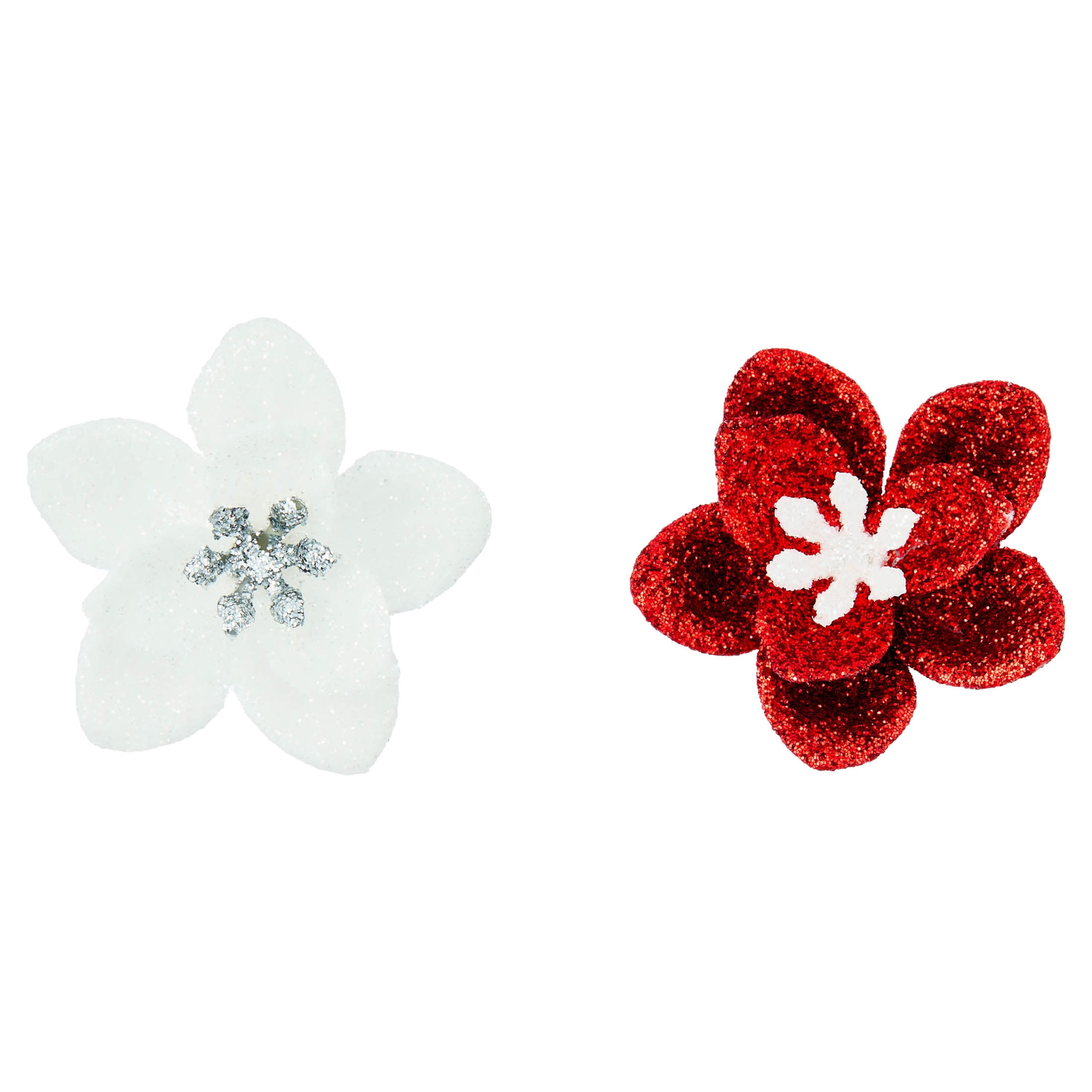 9-Count Red and White Glitter Flower Mini Christmas Ornaments, 1.8", by Holiday Time