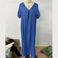 thumbnail image 4 of Frontaley Cotton and Linen V-Neck Midi Dress, Frontaley A Line Linen Long Dress Women, Solid Casual Dress, 4 of 7