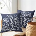 thumbnail image 2 of Sea Navy Blue Coral Tree Pillow Covers 20x20 Inch Set of 2 Summer Beach Blue Coral Throw Pillowcase Cotton Linen Square Decorative Nautical Coastal Cushion Cover for Sofa Bedroom Indoor Outdoor Party, 2 of 6