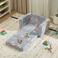 thumbnail image 3 of Ktaxon Convertible Sofa for Little Ones, 2-in-1 Toddler Couch with Side Pockets, Flannel Foldable Nap Lounge for Playroom or Bedroom Gray-Blue, 3 of 7