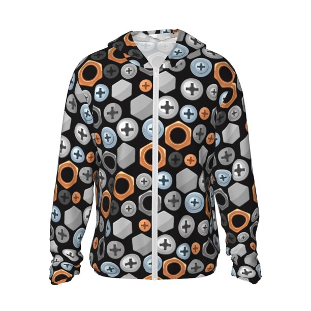 Balery Colorful Screws Sudadera ligera de manga larga con capucha y protección solar UPF 50+ para hombre y mujer, ideal para pesca y running-XX-Large