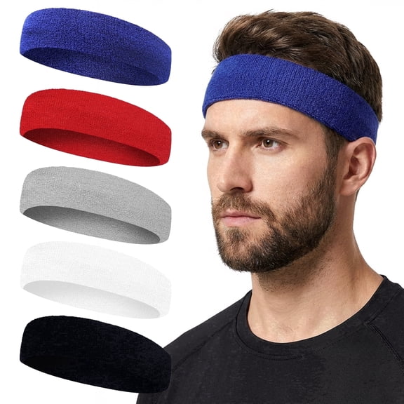 Sweat Band, Workout Headbands for Men & Women, 5-Piece Multicolor No Slip Sweat Headband Set - High-Quality Stretchable Fabric, Sweat-Wicking & Anti-Slip Design for Fitness, Running, Basketball