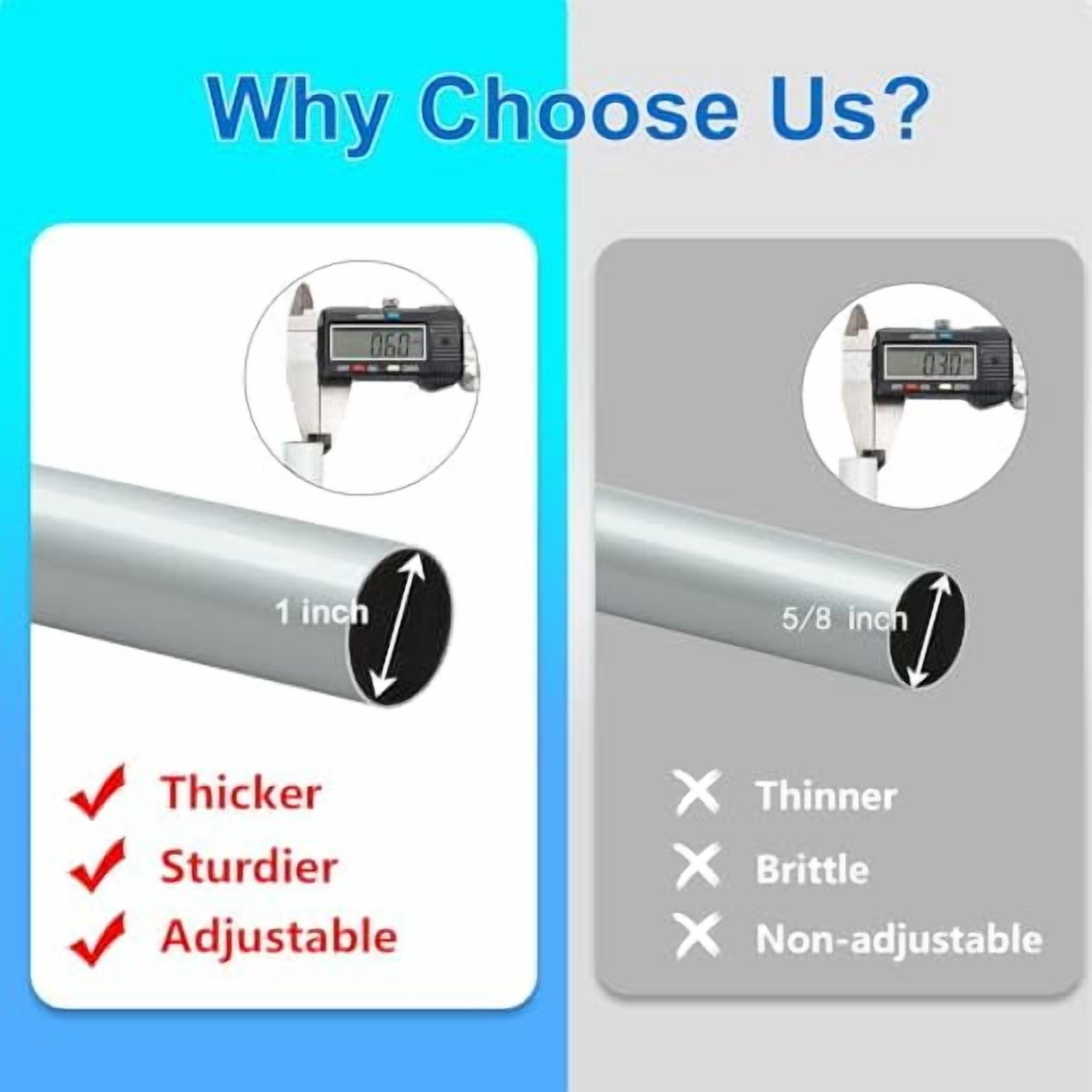 Curtain Rods for Windows 16 to 200 Inches Adjustable Length 1 Inch Diameter Window Curtain Rod with Aluminium End Cap, Silver Gray