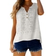 thumbnail image 2 of Women's Cotton Linen Vest, V Neck Sleeveless Embroidered Tank Top, Bohemian Style Casual Summer Top for Beach, Travel, Daily Wear and Layering-White, 2 of 8
