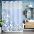 thumbnail image 6 of No Hook Shower Curtain with Snap in Liner, Summer Ocean Starfish Coral Waterproof Bath Curtain Double Layers with See Through Top Window, Watercolor Blue Shell Conch Hotel Shower Curtains 48x72in, 6 of 9