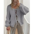 thumbnail image 6 of PRETTYGARDEN Women's Tie Front Bow Cardigan Sweaters Chunky Knit Long Puff Sleeve Trendy Fall Winter Jacket Coats, 6 of 10