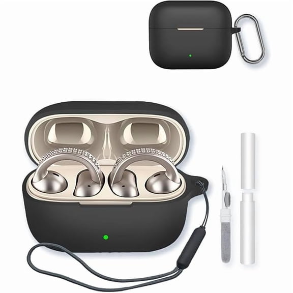 wonima11 Case for Motorola Moto Buds Clip True Wireless Earbuds,Soft Protective,BOVUGAC Silicone Case Cover with Keychain & Cleaning Kit & Lanyard.-Black