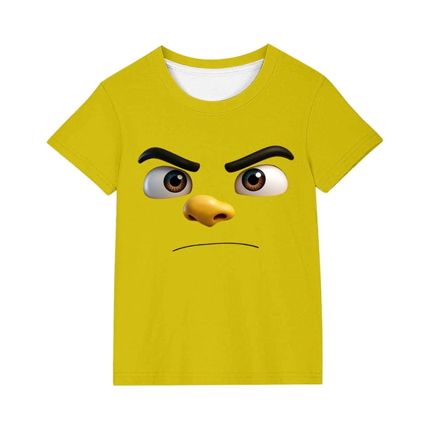 Tops de Manga Corta Linda con Impresión de Expresión Linda de Color Sólido para Niños Niños Niñas, Camiseta Cómoda Suelta para la Temporada Escolar