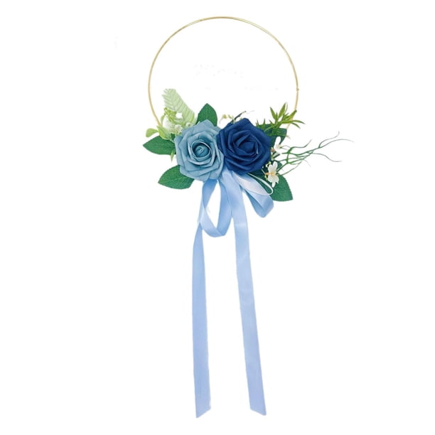 Corona de aro floral, corona floral artificial, corona de San Valentín para puerta, bricolaje, verano Azul