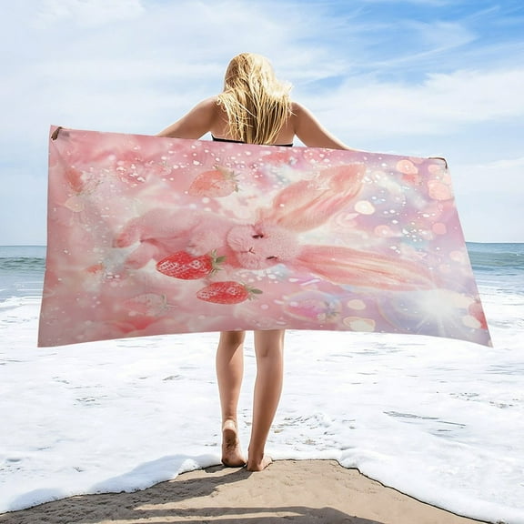 Easter Bunnies Rabbits Oversized Beach Towel XL Pool Camping Swim Towels 32''x63'' Soft Blanket Accessories Must Vacation Necessities Adult