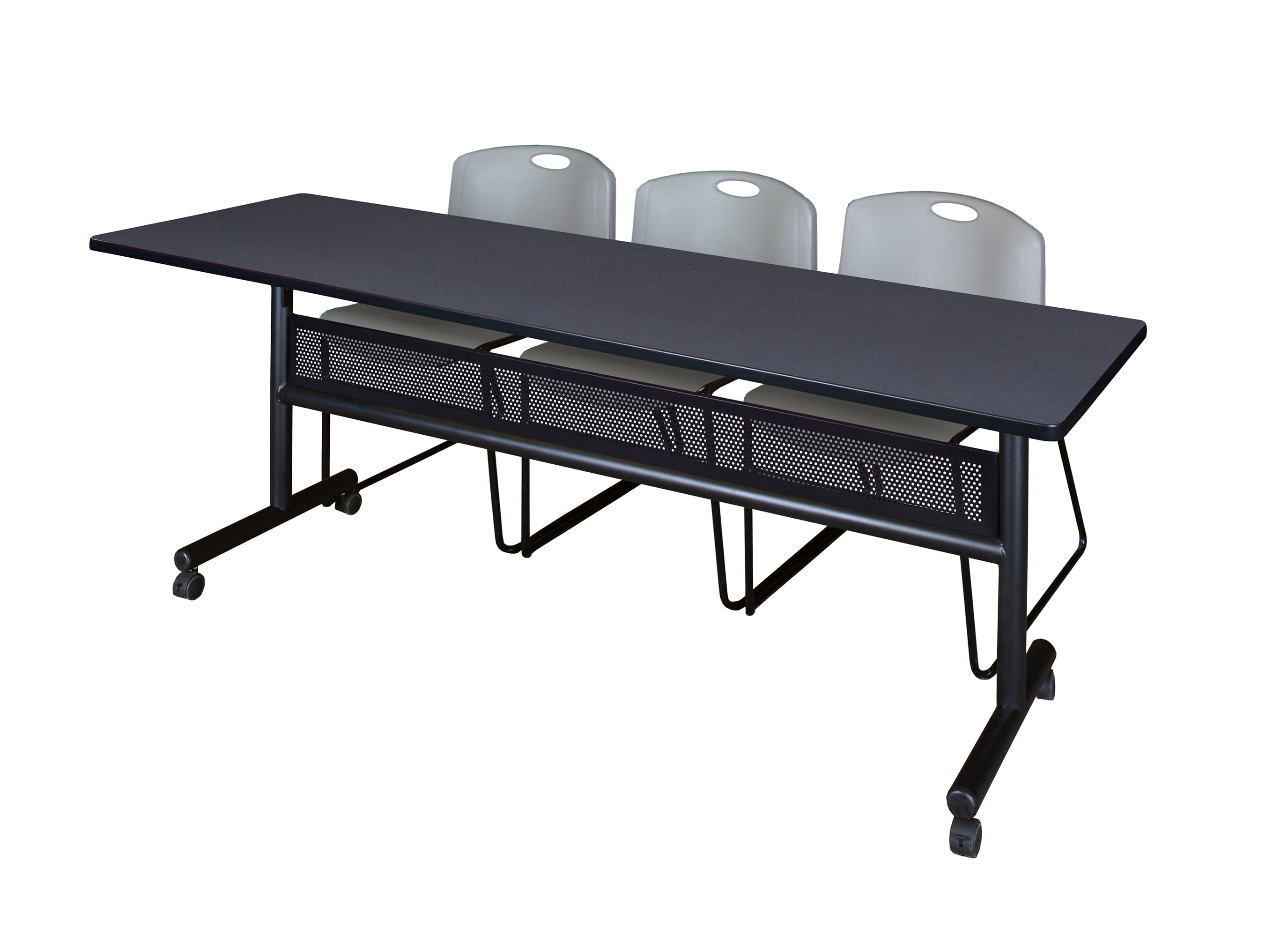 84" x 24" Flip Top Mobile Training Table with Modesty Panel Grey and 3