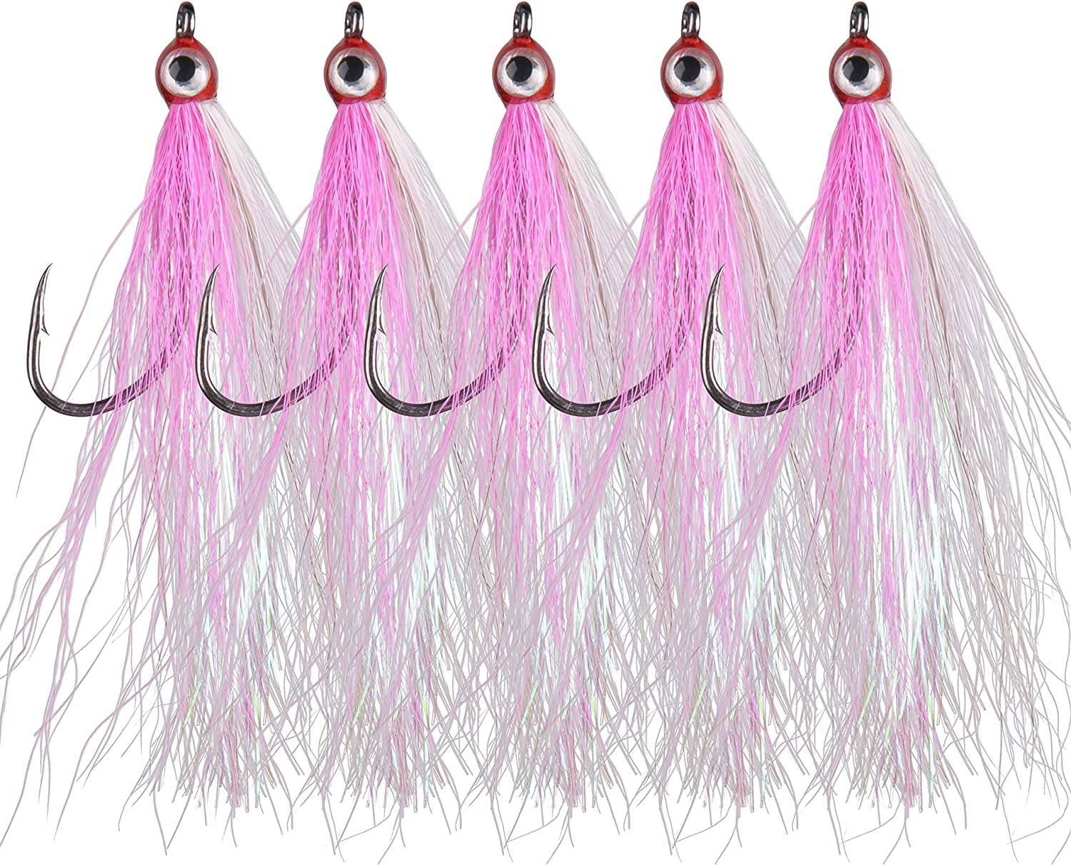 Fishing Bucktail Teaser Hooks,5pcs Saltwater Fishing Teaser Lures with