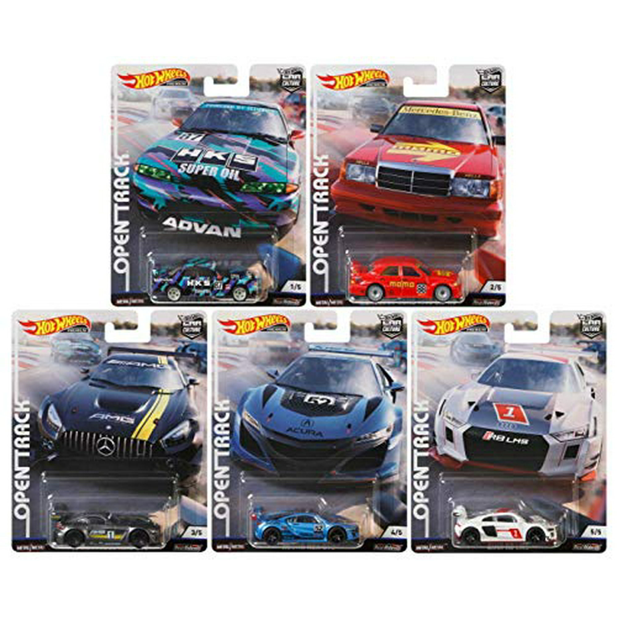Car Culture Hot Wheels 2019 Open Track Series Set of 5, 1/64 Scale