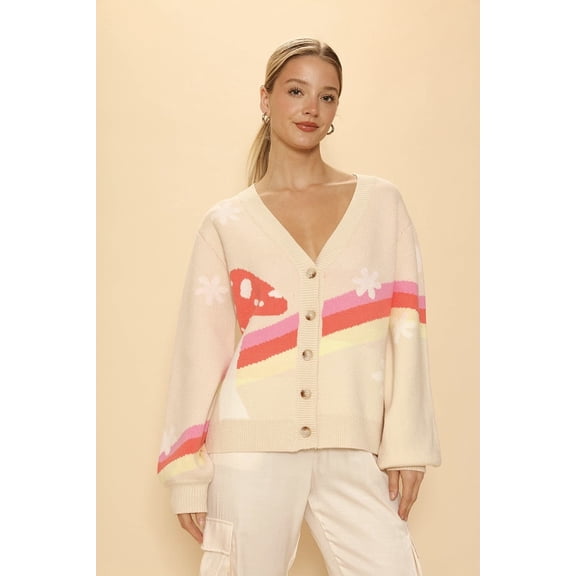 Miss Sparkling Retro Stripe Mushroom Knit Cardigan