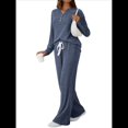 thumbnail image 3 of Conjuntos de Dos Piezas para Mujer, Suéter de Cuello Henley de Otoño, Chándal A Juego, Pijamas Cómodos con Bolsillos Azul Marino XS, 3 of 7