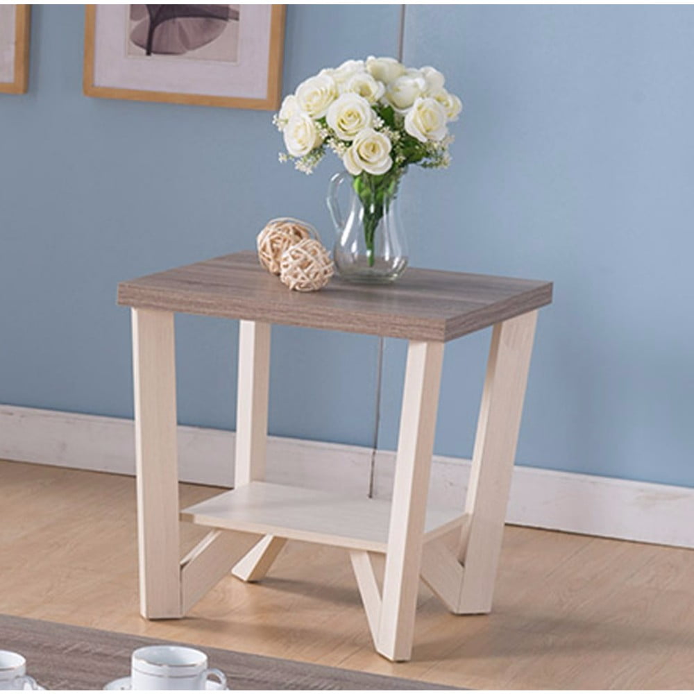Well Designed End Table With Display Shelf, White and Brown Walmart
